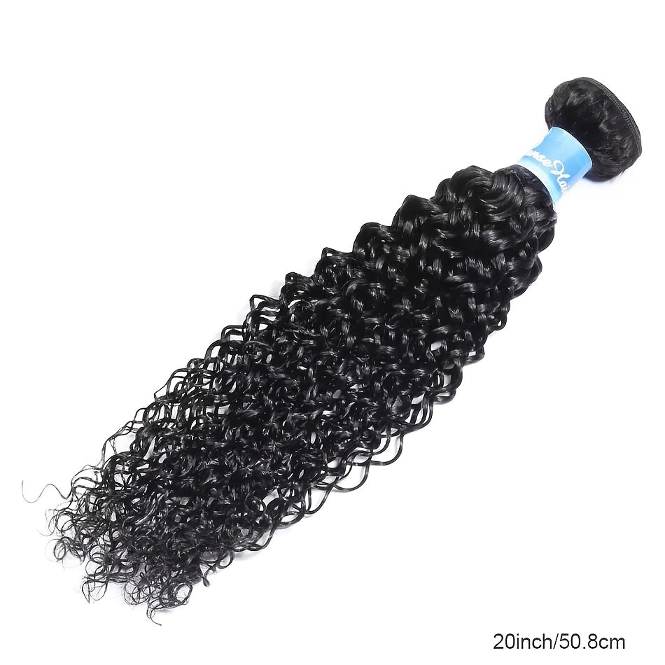3 Bundles Jerry Curly Brazilian Human Hair Extensions with 5x5 HD Closure - Wet and Wavy Virgin Hair, Free Part, Unprocessed, 350g, Natural Black for Stunning Curls